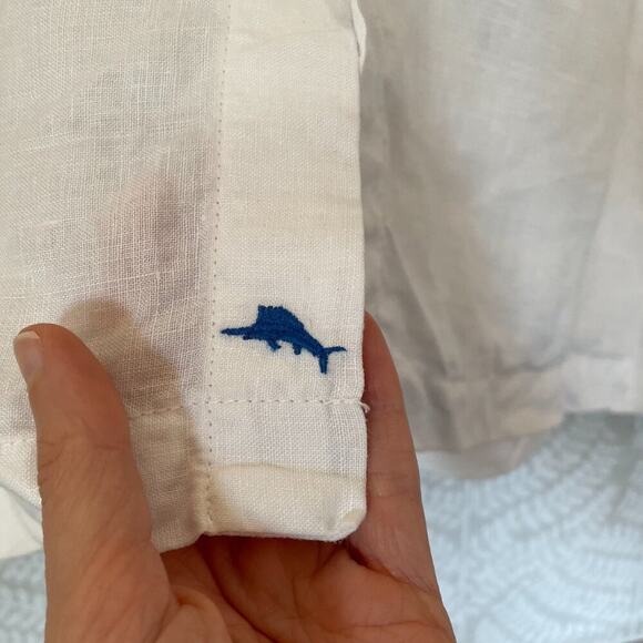 Tommy Bahama Linen Hawaiian White Button Down Short Sleeve Shirt Blue Floral XL - Picture 6 of 14